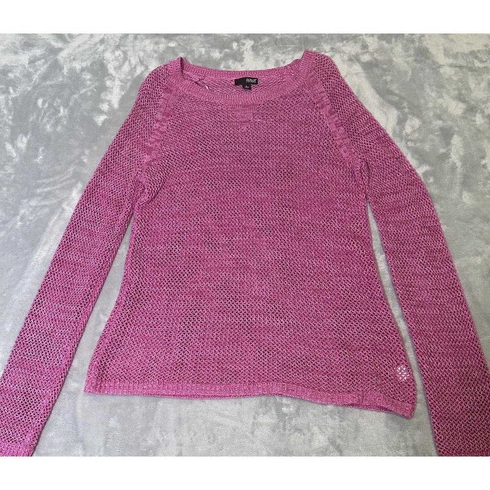 ANA Sweater Womens Large Pink Open Weave Pullover Mesh Knit Top - Picture 3 of 13